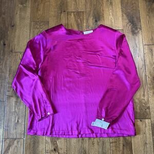 Vintage August Max Womens Sz X 100% Silk Long Sleeve Blouse Top Fucia NWT